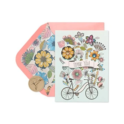 Image of Papyrus Thank You Cards with Envelopes, Flowers &amp; Bike Glitter (8 Count)
