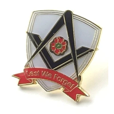 Image of Masonic Lest We Forget Remembrance Poppy Enamel Lapel Pin Badge