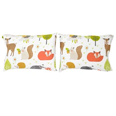 Image of Bloomsbury Mill Kids Pillow Cases 2 Pack Woodland Animals Design Covers for Boys &amp; Girls Duvet Cover Sets or Travel Pair of Childrens Pillowcases (Extra) 50x75cm
