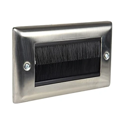 Image of Ex Pro Brush Wall Plate, Double Gang Steel Flush Mounted Faceplate for Outlets, Sockets and Tidy Wire Cable Silver