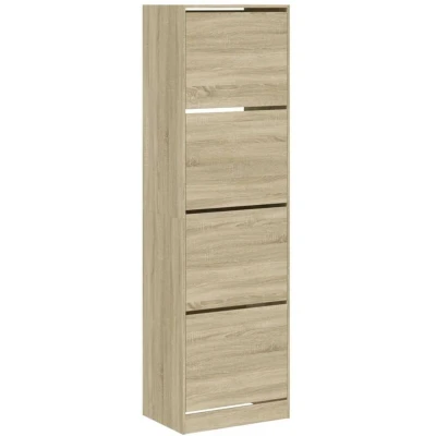 Image of vidaXL Sonoma Oak Shoe Cabinet Modern Engineered Wood Flip Drawer Storage, Space Saving Vertical Rack for Entryway/Hallway