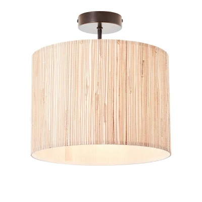 Image of Longshore Single Semi Flush Ceiling Lamp, Natural Seagrass, Matt Black