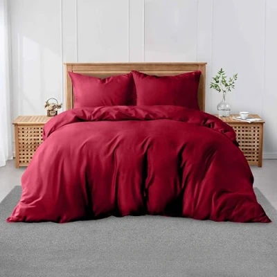 Image of GC GAVENO CAVAILIA Easycare Plain Dyed King Size Duvet Cover, Breathable Percale Bedding Sets, Polycotton Quilt Bedset With Matching Pillow Cases, Red