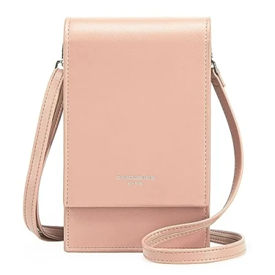 Image of David Jones Women&#039;s Mobile Phone Shoulder Bag Small Elegant Mini Satchel Faux Crocodile Leather City Work Travel Evening, Pink, One Size, Stylish