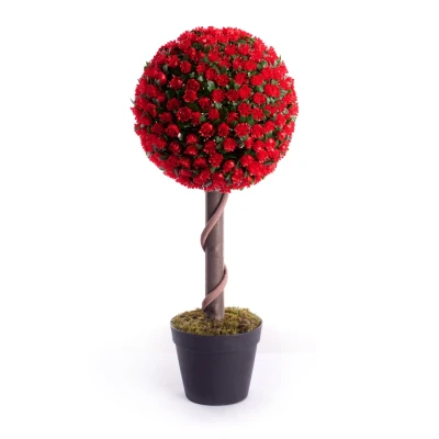 Image of Best Artificial 2ft 60cm Rose Ball Tree Plant Garden Office Conservatory Tropical Indoor Outdoor (Red)