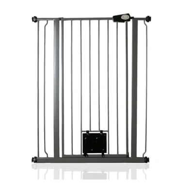 Image of Bettacare Pet Gate with Lockable Cat Flap, 81.4cm 89cm, Slate Grey, 104cm in Height, Extra Tall Dog Safety Barrier Easy Installation