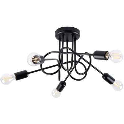 Image of Loop Multi Arm Semi Flush Ceiling Lamp 5 Black