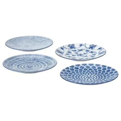 Image of Side Plate, Patterned/Blue, 18 cm 4 Pack + Free finchley Pen