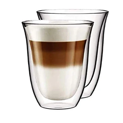 Image of Ever Rich ® Double Wall Glasses and Spoon 280ml Espresso Coffee Tea Cappuccino Clear Glass Cups Heatproof Insulated 2 X 280ML+Spoon.