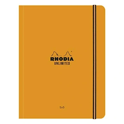 Image of RHODIA 118758C Unlimited Orange Elastic Notebook A5+ Small Squares 120 Detachable Pages White Clairefontaine Paper 80 g/m Velvety Touch Cover
