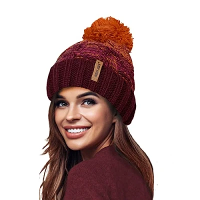 Image of RockJock STORMACTIVE 100% Waterproof Ladies Unisex Chunky Ombre Warm Winter Teddy Fleece Lined Knitted Pompom Beanie Hat