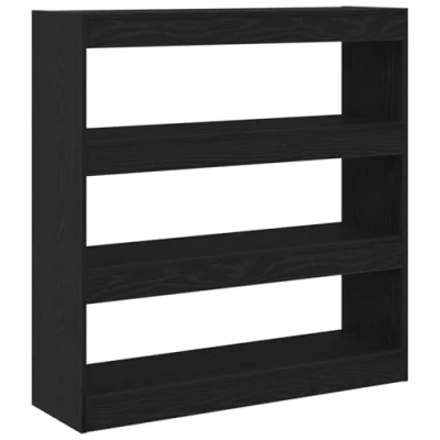Image of vidaXL Engineered Wood Bookshelf Black Matte Finish, Rectangular Medium Oak Book Cabinet for Living Room/Office Storage 4 Shelves