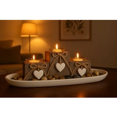 Image of khevga Shabby Chic Grey Provence Heart Tealight Holder set of 3