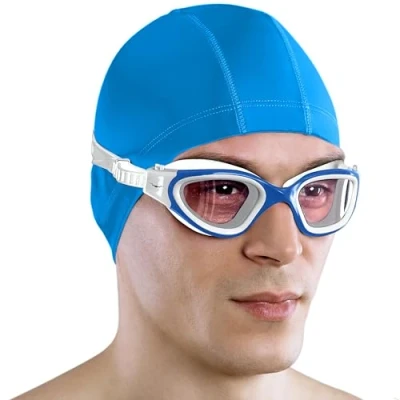 Image of AqtivAqua Swimming Goggles Adult and Kids 6 14 Men Women Swim Childrens Boys Girls DX C (White&amp;Blue frame, Blue case, Clear lens)