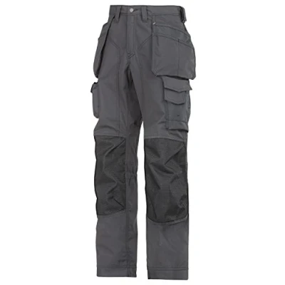 Image of Snickers Floorlayer Holster Pockets Trousers, Rip Stop Steel Grey/Black Waist 30&quot; Inside leg 32&quot;