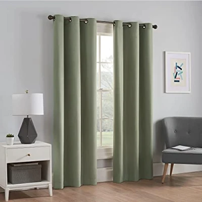 Image of Eclipse Microfiber Thermal Insulated Single Panel Grommet Top Darkening Curtains for Living Room, 42&quot; x 63&quot;, Moss
