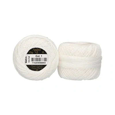 Image of ANCHOR Pearl Yarn, Thickness: 8, Packaging: 10G, Running Length: 82M hochweiß Embroidery Threads