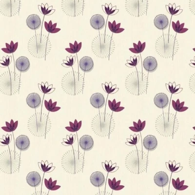Image of MyTinyWorld Dolls House Miniature Styalised Purple Flower Wallpaper