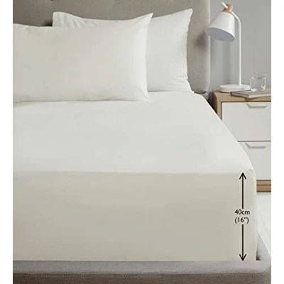 Image of Rapport Luxury Super Soft Percale Plain 16&quot; Deep Double Cream Fitted Sheet
