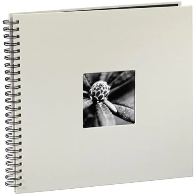Image of Hama 2109 Fine Art photo album, 50 black pages (25 sheets), spiral bound album 36 x 32 cm, with cut out window in which a picture can be inserted, chalk grey