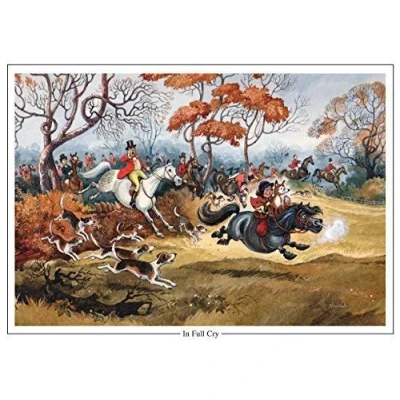 Image of &#039;Greeting Card with Envelope in Full Cry by Norman Thelwell Fox Hunting Design
