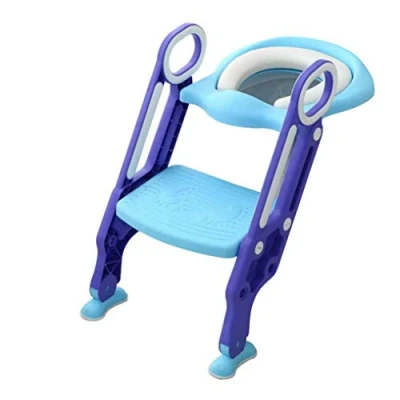 Image of Straame Toddler Toilet Ladder Seat Adjustable Potty Training Seat, Soft Cushion and Anti Slip Steps Design Easy to Install Portable Children Chair (Blue Purple)