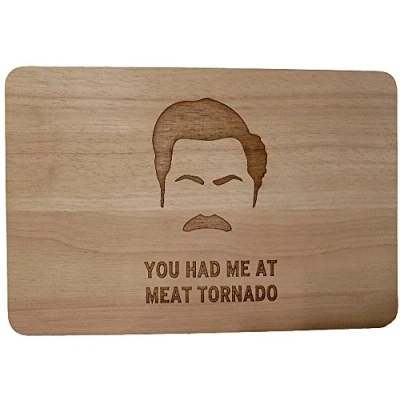 Image of Fastcraft Ron Swanson Meat Tornado Gift Wooden Chopping Cutting Cheese Board Place MAT Engraved Wood Baking Present (Premium Hardwood 30x20x1.5 cm)