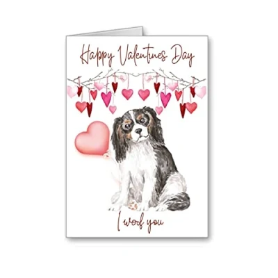 Image of King Charles Cavalier Dog Valentines Card valentine Watercolour Effect I Woof You (envelope Included)