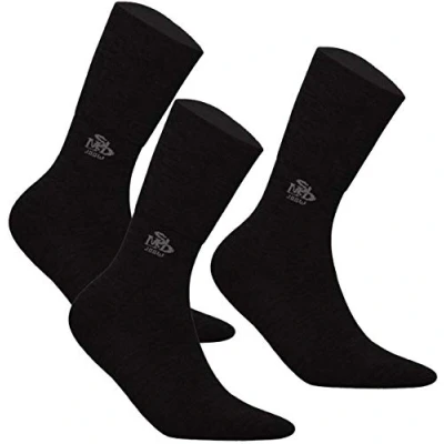 Image of DeoMed 3 Pairs Merino Wool Diabetic Socks Without Elastic Thin for Men and Women, Black Pair, 43 46