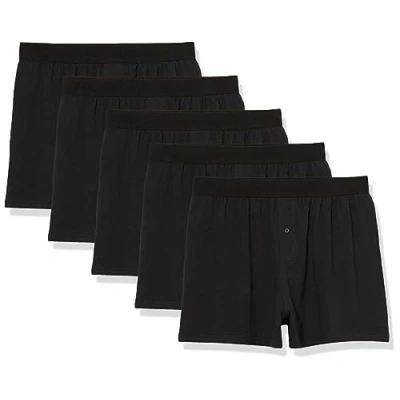 Image of Amazon Essentials Men&#039;s Cotton Jersey Boxer Short Underwear (Available in Big and Tall), Pack of 5, Black, 4XL Plus