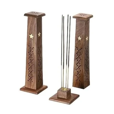 Image of Wooden Incense Burner Box, Premium Hand Carved Wood, Stick Holder Ash Catcher,Joss Sticks Storage, Meditation and Home (Incense Box Tower)