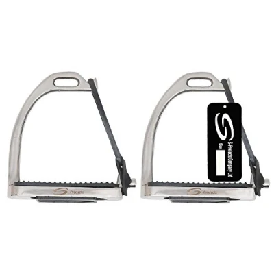 Image of PEACOCK SAFETY IRONS FILLIS HORSE RIDING EQUESTRIAN STEEL STIRRUPS BLACK TREADS (4.0&quot;)