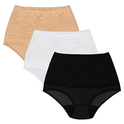 Image of Wolbar Women&#039;s Briefs with Lace WB207 3 Pack, Beige White Black,XL