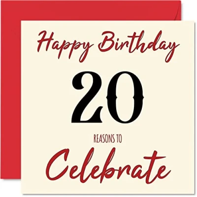 Image of Fun 20th Birthday Cards for Men Woman Reasons To Happy Card Son Daughter Brother Sister Grandson Granddaughter Niece Nephew Uncle, 145mm x Greeting Cards,