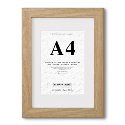 Image of Fabian Clarke London® A4 Modern Oak Wooden Picture Photo Frame For Certificate or Noticeboard Poster with White A5 Mount to Hang Portrait Landscape