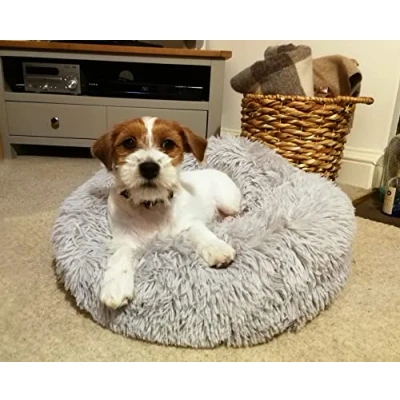 Image of HomeZone Cat or Dog Bed Round Plush Super Soft Fabric Pet Luxury Shaggy Warm Fluffy Nest Puppy Kitten Indoor Comfort (Grey 50cm)