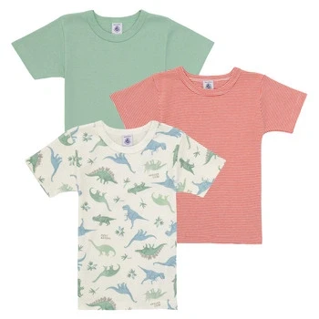 Image of Petit Bateau KIDS TEE DINO 3 PACK Undershirt for kids, Size: 3y, Marshmallow/multicolor/aloevera