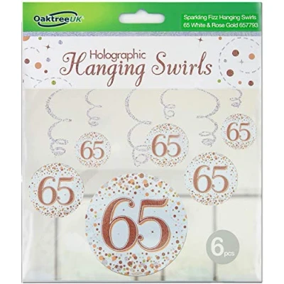Image of OakTree Sparkling Fizz Hanging Swirls 65th White &amp; Rose Gold 6pcs