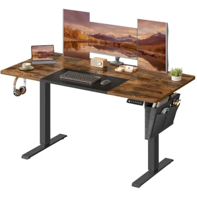 Image of VASAGLE Electric Standing Desk, Height Adjustable 60 x 140 (72 120) cm, 4 Memory Heights, Storage Pocket, for Home Office, Study, Rustic Brown and Matte Black LSD016X11V1