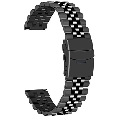 Image of Juntan 3D Watch Straps Band 22mm Black Metal Replacement Stainless Steel Bracelet for Men Women Deployment Clasp