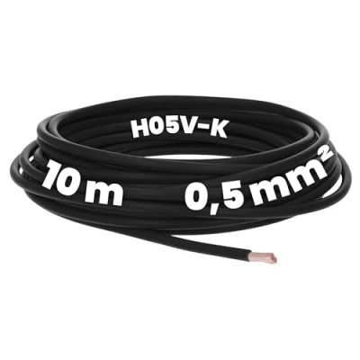 Image of Kalitec 10 Metres H05V K 0.5 mm² Black Copper PVC Cable for Wiring, Electrical Installations