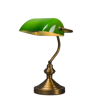 Image of Qazqa Classic Table lamp I LightInotary Bronze with Green Glass Banker Antique Suitable for LED E27 1 Light Steel Living Room