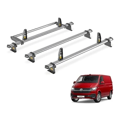 Image of Van Guard Trade Roof Rack for VW Transporter T6 (2015+) 3 Steel Bars, Loadstops &amp; Rear Ladder Roller [Only Suitable Standard Models with Twin Doors] UltiBar SB263 3/VGR 01