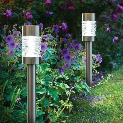 Image of Garden Mile 3pc Large Solar Lights Outdoor Waterproof 57cm Stake for Patio Driveway Pathway Lighting Metal and Glass Light