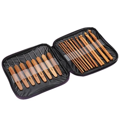 Image of 20pcs Bamboo Crochet Hooks Needles Knit Weave Craft Yarn DIY Sewing Tools Knitting Hook Set with Case