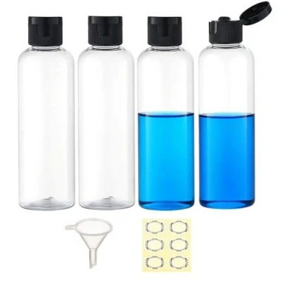 Image of Apstaqeoo 4PCS 150ML Plastic Travel Bottles with Flip Cap Empty Squeeze Transparent Refillable Container Funnel &amp; Label for Liquids Lotion Shampoo Toiletries Makeup Cosmetic