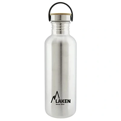 Image of Laken Basic Stainless Steel Drinking Bottle Wide Opening with Screw Cap Bambo, BPA Free 1 Litre, Silver