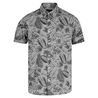 Image of Tokyo Laundry Mens Grey Printed Chambray Short Sleeve Shirt Size Large