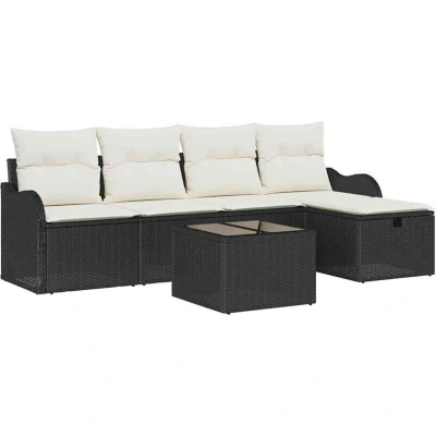 Image of 6 Piece Garden Sofa Set with Cushions Black Poly Rattan Vidaxl