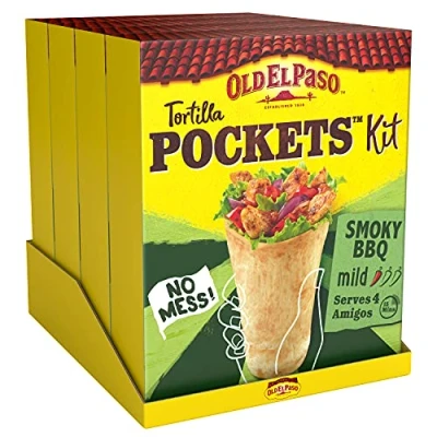Image of Old El Paso Mild Smoky BBQ Tortilla pockets Fajita Kit, 380 g, Pack of 4 (32 in total)